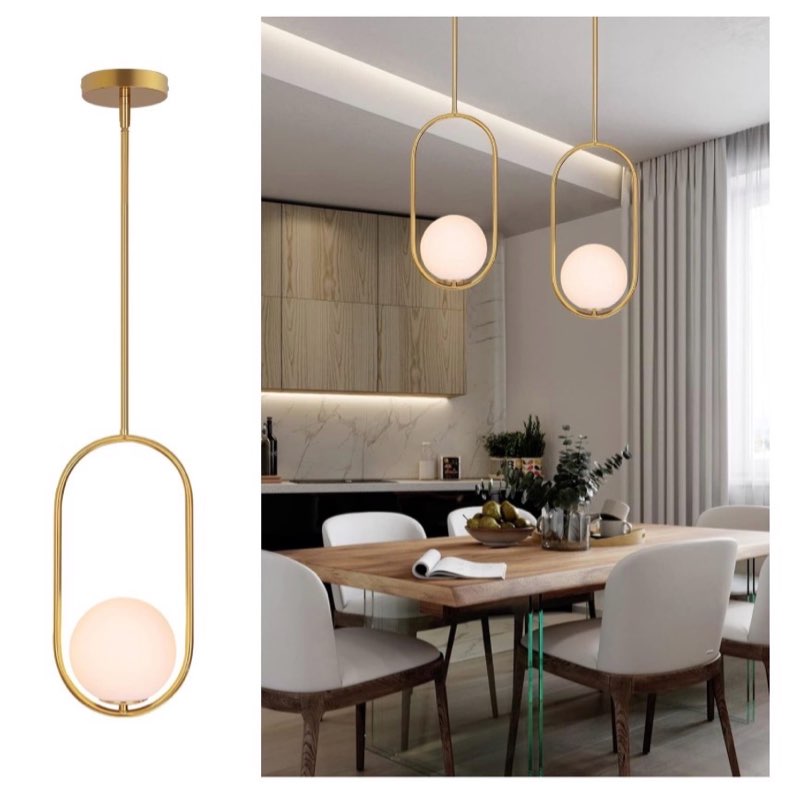 Gold circle hang light fixture 2 bulb
