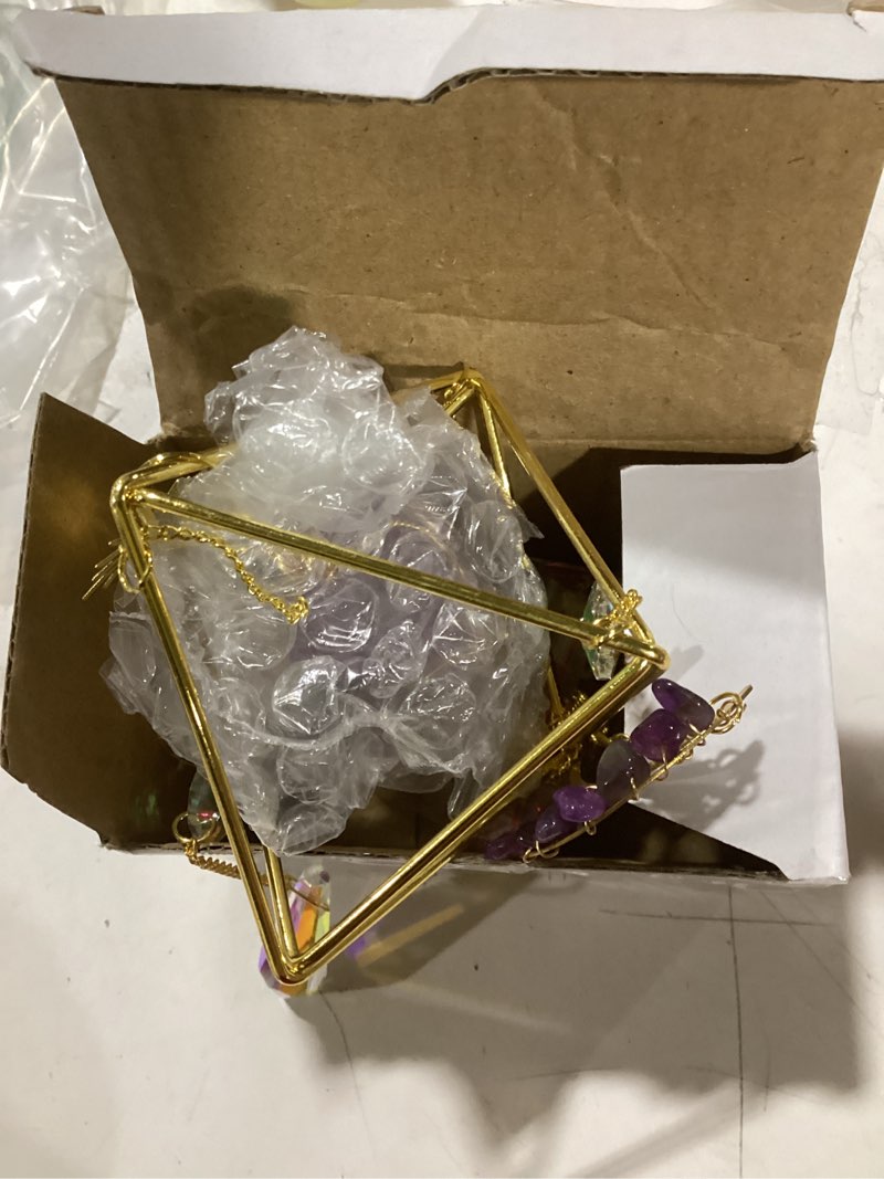 Condition photo showing New/Like New for Amethyst Crystal Suncatcher - Hanging Gold Plated Garden Sun Catcher for Windows, Healing Amethyst C