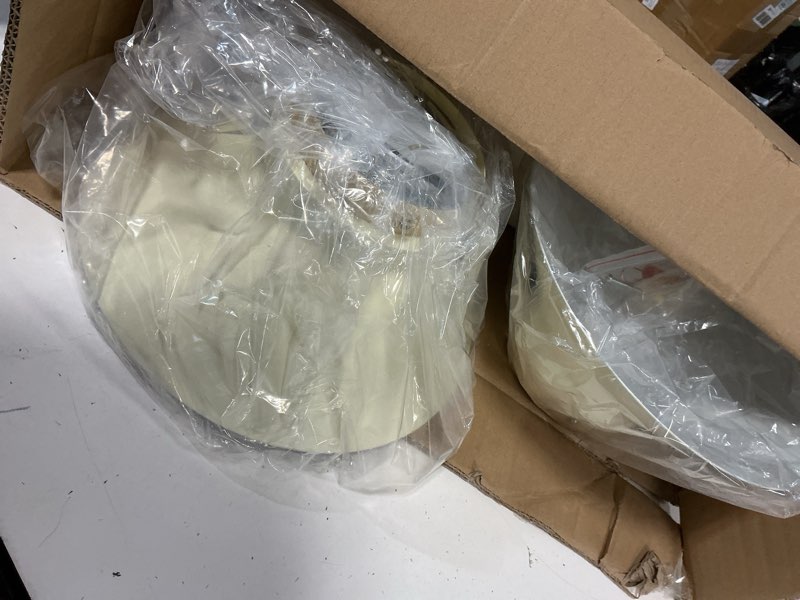 Condition photo showing Good Condition for 2 pack modern flush mount ceiling light, 11.8'' cream white metal ceiling light fixtures with natural wood accent, farmhouse semi flush mount light fixtures for kitchen, hallway, entryway, bedrooms 2 pack cream