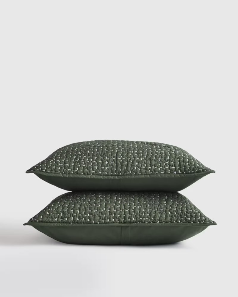 organic cotton hand stitched quilted sham set color: pine size: king