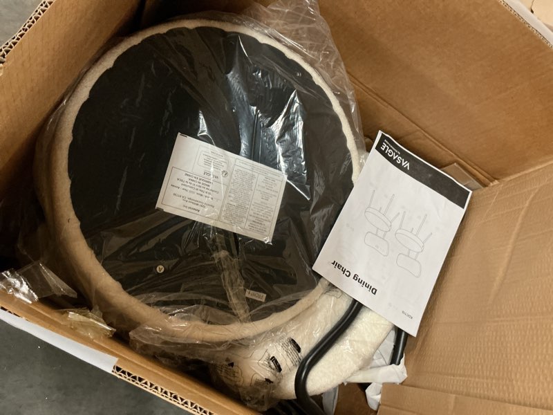 Condition photo showing As Is for VASAGLE Boucle Dining Chairs Set of 4, Upholstered Kitchen Dining Room Chairs with Curved Backrest and Steel Frame, Modern Mid Century, Round, for Vanity, Living Room, Cream White UKDC110W14 Cream White 4 Pack