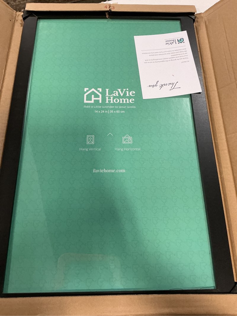 Condition photo showing Good Condition for lavie home 14 x 24 picture frame, 24x14 poster frame with high definition plexiglass, horizontal or vertical wall gallery poster frames suitable for photos, artworks, posters,puzzle, black 1pc 14x24 black