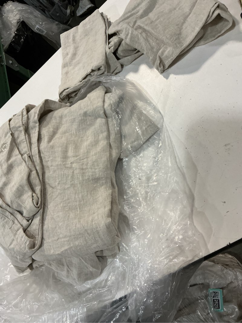 Condition photo showing As Is for european linen duvet cover set, full/queen, natural chambray