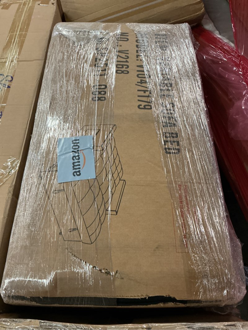 Condition photo showing As Is for (Incomplete) Convertible Sofa Bed, Pull Out Couch with Side Pockets, 3 in 1 Velvet Fabric Loveseat Sleeper Sofa Bed, Pull Out Couch with Adjustable Backrest for Living Room, Bedroom, Apartment, Deep Gray Deep Gray-nk