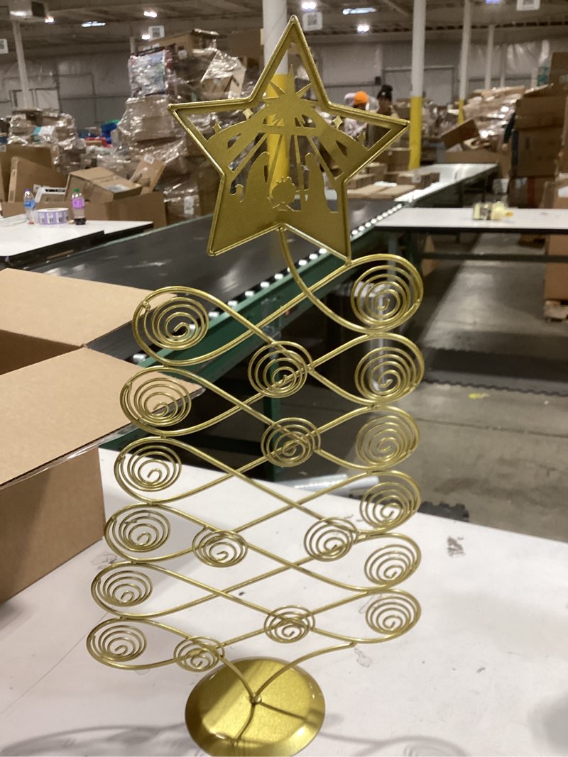 Condition photo showing As Is for Cinnvoice Metal Christmas Card Holder 19.6" Spiral Xmas Tree Gift Card Photo Picture Holder Stand with Nativity Star Topper Tabletop Display Decorative for Christmas Holiday Decor(Gold,Classic Style) Gold Classic Style