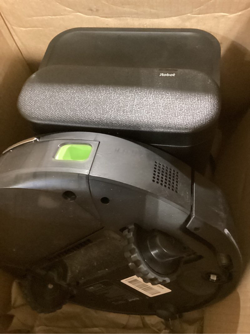 Condition photo showing As Is for irobot roomba 104 2in1 vacuum & mop robot - self-empties for 75 days, intense power-lifting suction, vacuums all floors, ideal for pet hair, lidar smart navigation mapping, mops hard floors roomba 104 combo