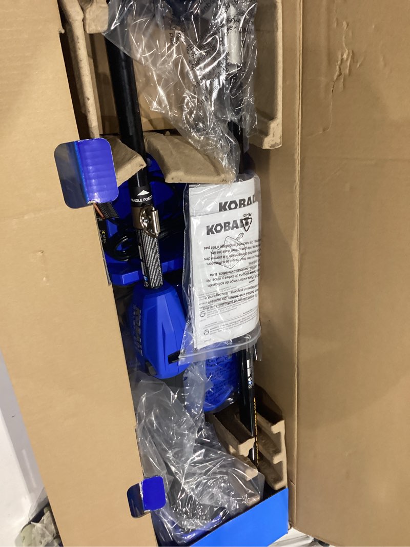 Condition photo showing As Is for kobalt gen4 40-volt 15-in straight shaft attachment capable battery string trimmer 4 ah (battery and charger included)