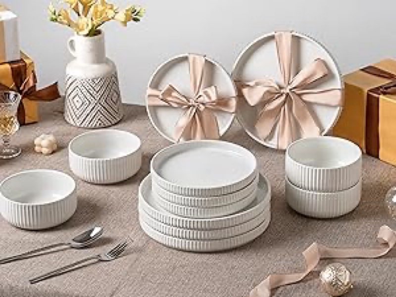 Pure & Practical Plates and Bowls Set for 6,FOBENTA 18 Piece White Dinnerware Sets – Ceramic Dish Se