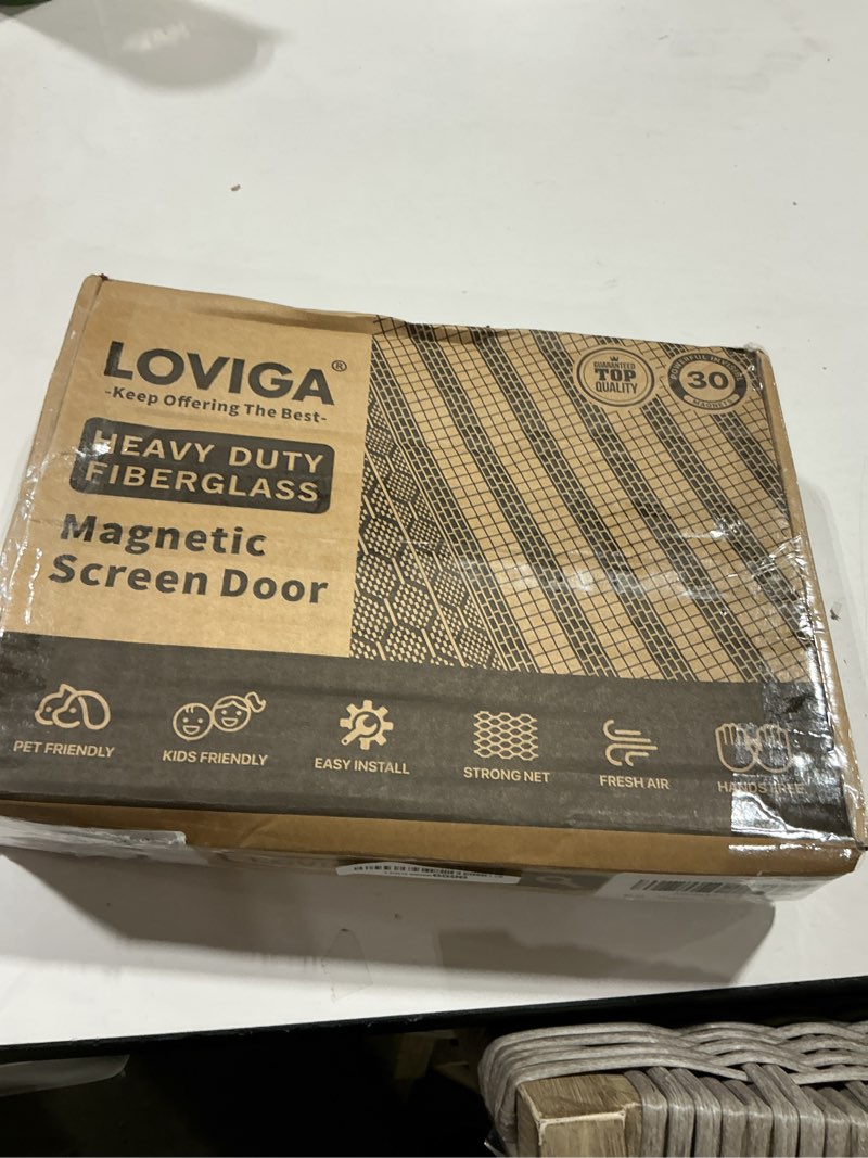 Condition photo showing Good Condition for heavy duty door screen magnetic closure, loviga thickened fiberglass screen door mesh, self sealing, tear resistant, easy assemble, fine mesh keep bugs out fit door size 36 inch x 82 inch screen size 38"x83", fit door size up to 36"x82" gray