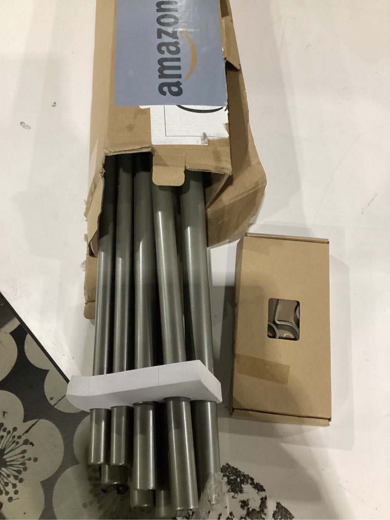 Condition photo showing As Is for missing parts**** kamanina 1 inch double curtain rods 66 to 120 inches (5.5-10 feet), heavy duty adjustable double curtain rod for windows, antique silver drapery rods with end caps silver 66-120\"