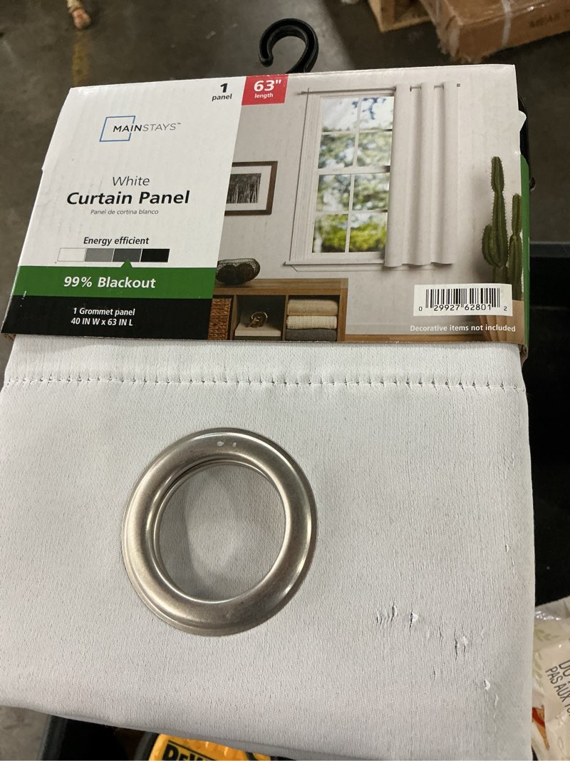Condition photo showing As Is for mainstays blackout grommet single curtain panel, 40\"w x 63\"l, white(2 pcs)