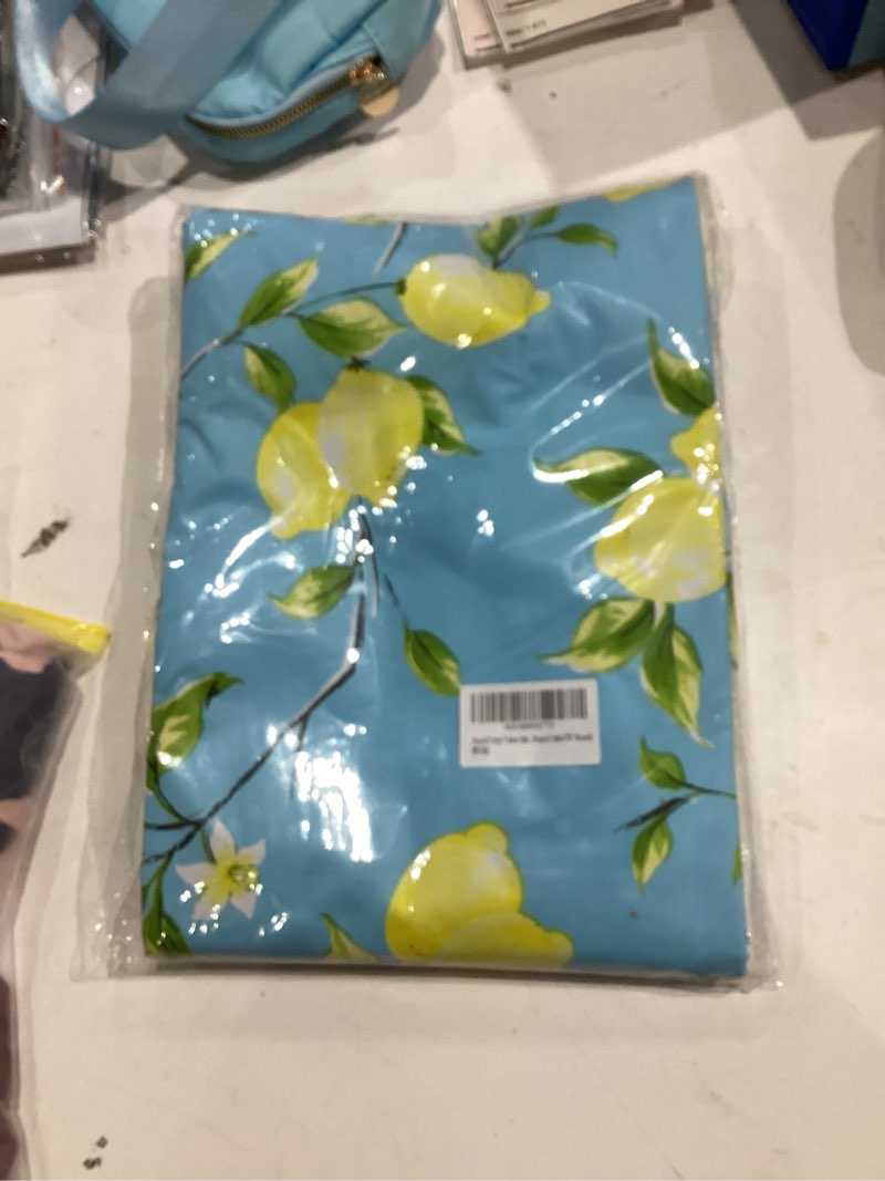 Condition photo showing New/Like New for Walrus Round Vinyl Tablecloth with Flannel Backing Waterproof Oil-Proof PVC Table Cloth Stain-Resistant Wipeable Table Cover for Round Table(48" Round) Lemon 48" (Round)