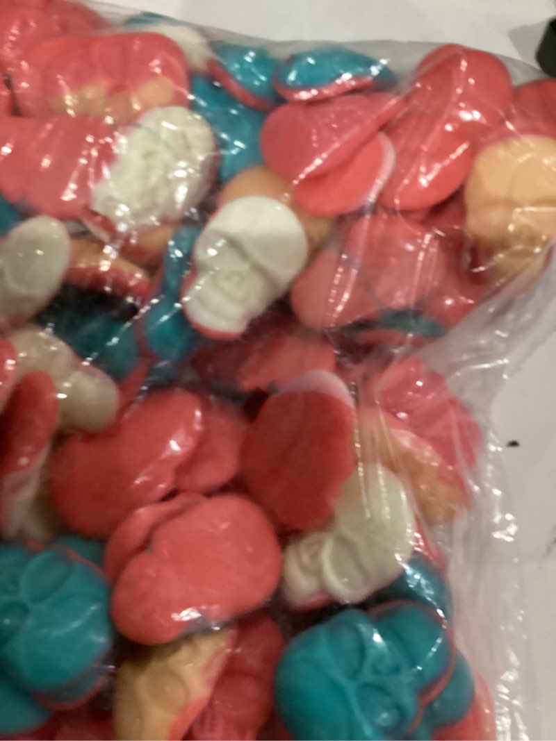 Condition photo showing As Is for Gummy Skulls Halloween Candy, 2 Pound Bulk Bag, Trick-Or-Treat Party Bag Fillers, Halloween Gummies Gummy Skulls Two Tone 2 Pound