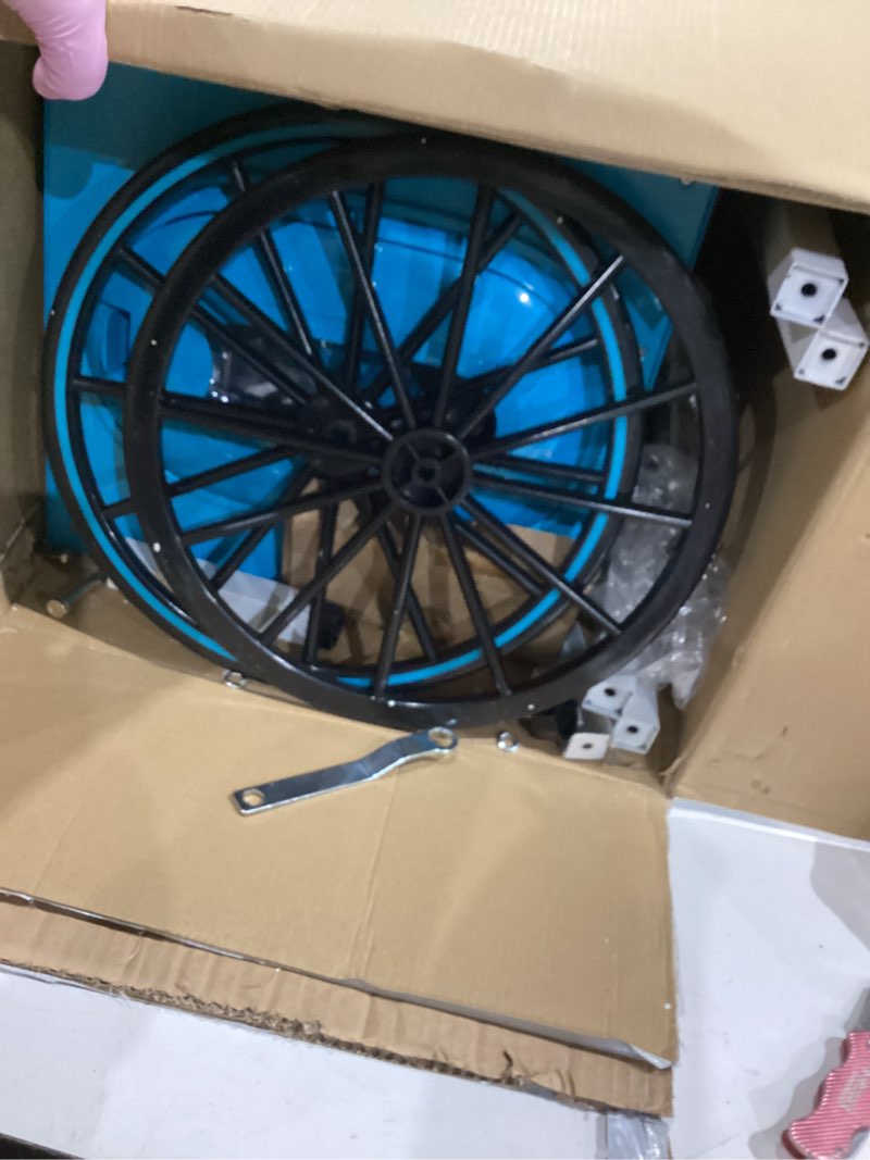 Condition photo showing As Is for nostalgia 48-inch retro snow cone maker cart and shaved ice machine with built-in storage  white blue