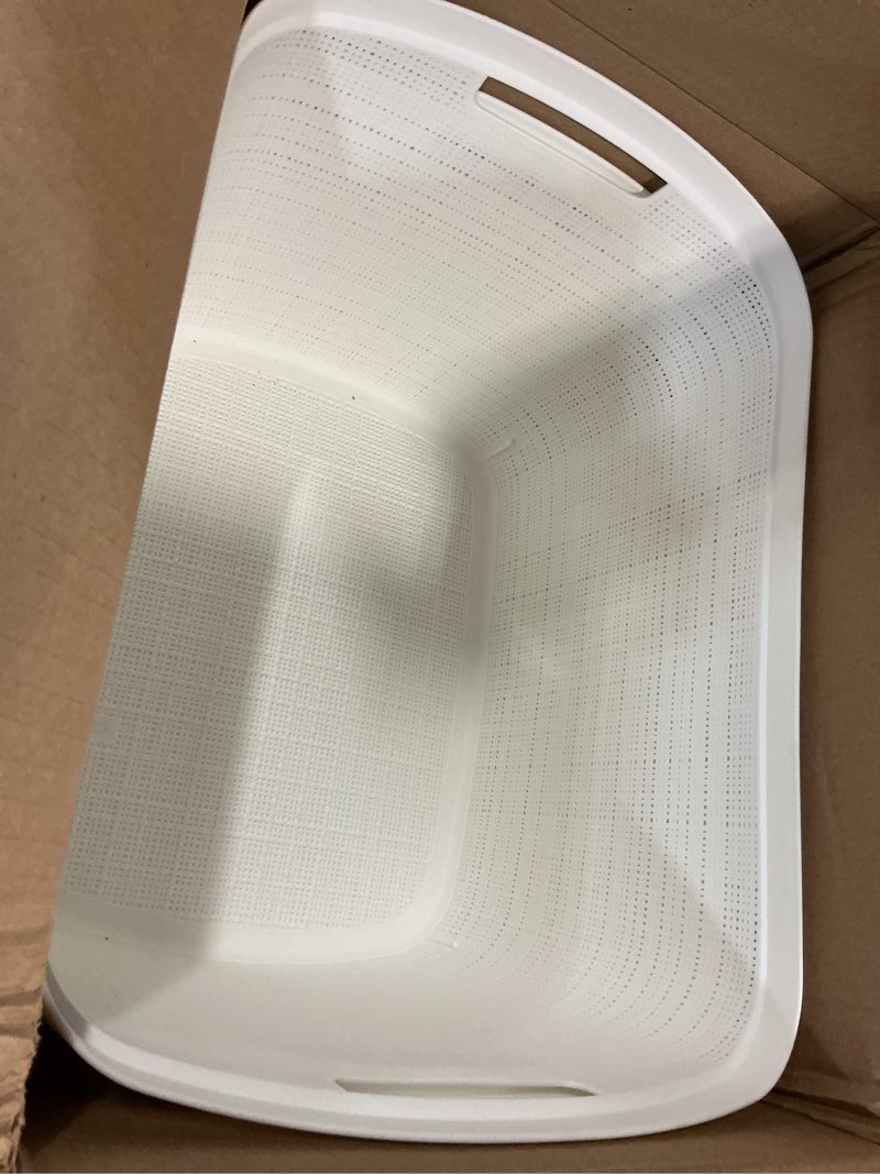 Condition photo showing Good Condition for curver set of 2 xl 30.5l jute decorative plastic organization and storage baskets - perfect bins for home office, closet shelves, kitchen pantry and all bedroom essentials, white  extra large 30.5l