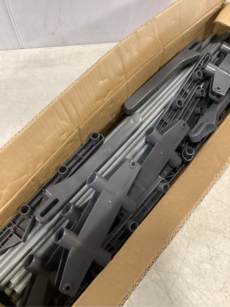 Condition photo showing As Is for HOMIDEC Clothes Drying Rack, Oversized 4-Tier(67.7" High) Foldable Stainless Steel Movable Drying Rack with 4 castors, 24 Drying Poles & 14 Hooks for Bed Linen, Clothing, Grey