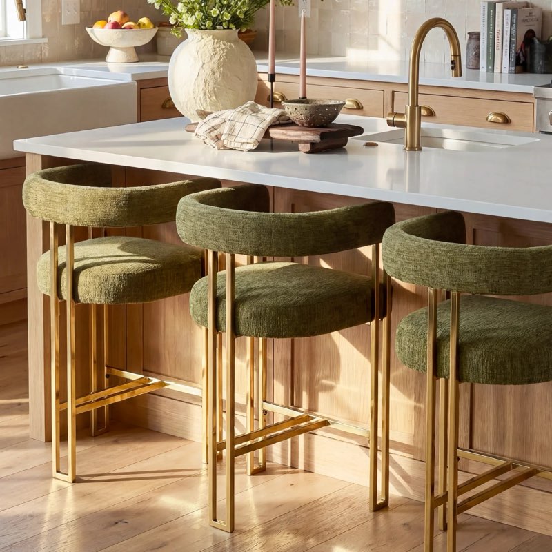 mia 24" modern gold chenille counter stool with arms
