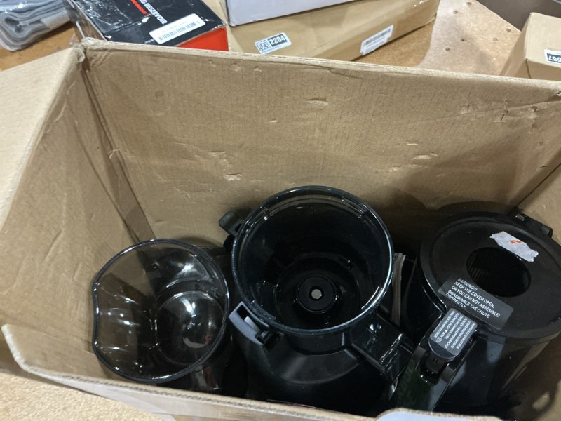Condition photo showing As Is for ecoself cold press juicer - wide mouth hopper for fruits & vegetables & leafy greens - juicer machines with self feeding - hands-free design - juice extractor machine easy to clean with brush premium black