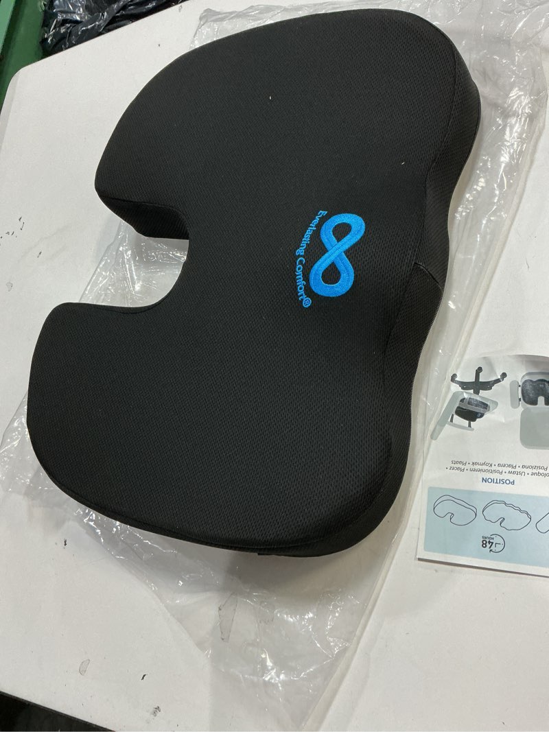 Condition photo showing Good Condition for Everlasting Comfort Doctor Recommended Memory Foam Seat Cushion for Office Chairs & Car - Ergonomic Office Desk Accessories - Cushions for Tailbone Pain Relief, Sciatica (Black, Large) 01. Black Large