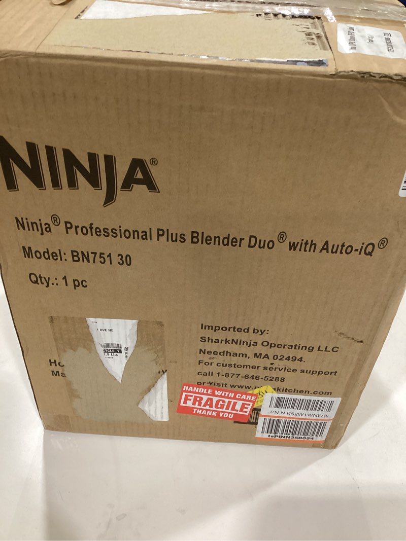 Condition photo showing As Is for Ninja BN751 Professional Plus DUO Blender, 1400 Peak Watts, 3 Auto-IQ Programs for Smoothies, Frozen Drinks & Nutrient Extractions, 72-oz. Total Crushing Pitcher & (2) 24 oz. To-Go Cups, Black 72 oz. Blender + 24 oz. Cups
