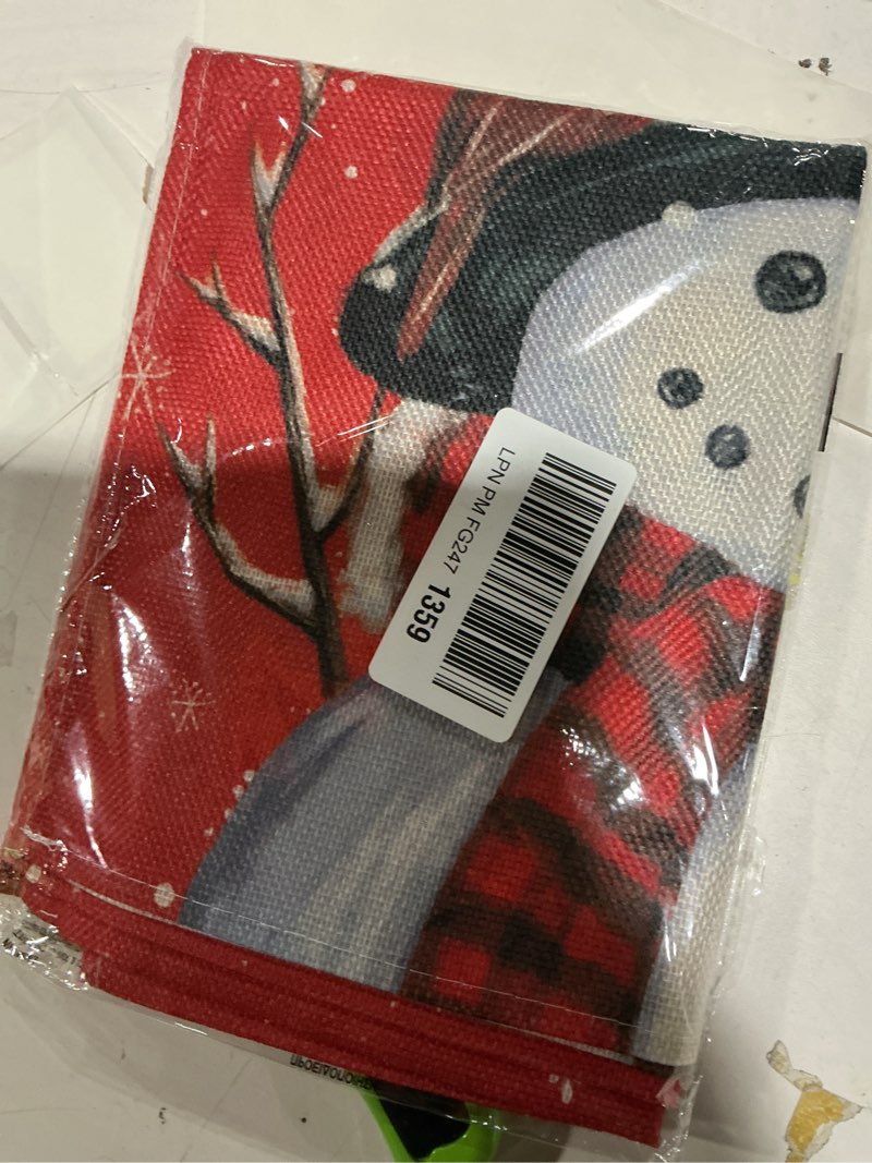 Condition photo showing Good Condition for Artoid Mode Red Snowman Let It Snow Winter Table Runner, Seasonal Christmas Kitchen Dining Table Decoration for Home Party Indoor 13x72 Inch Table Runner, 13" x 72" Red