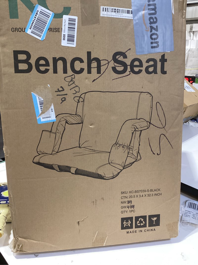 Condition photo showing New/Like New for Stadium Seats with Back Support Bleacher Chairs with Back and Extra Wide Cushion Thick Padded Bleacher Portable Reclining Seats for Football, Baseball and Basketball (Black, Small) Black Small