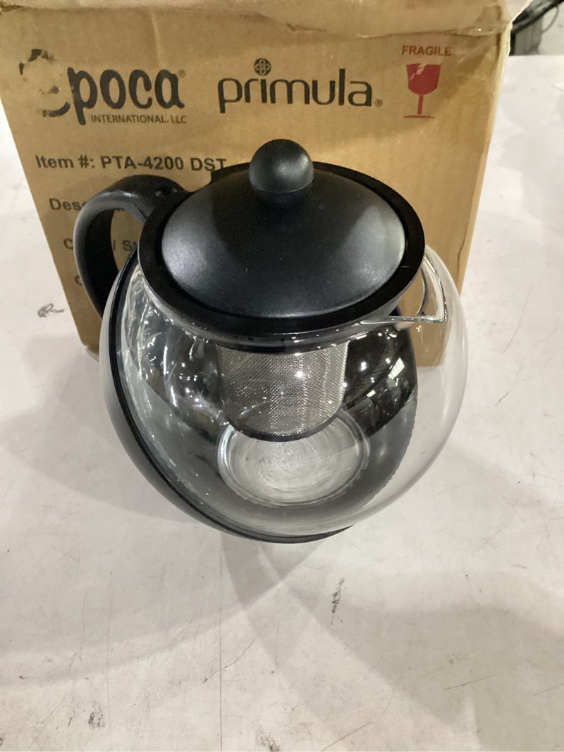 Condition photo showing Good Condition for primula half moon teapot with removable infuser, glass tea maker with reusable fine mesh stainless steel filter, dishwasher safe, 40-ounce, black