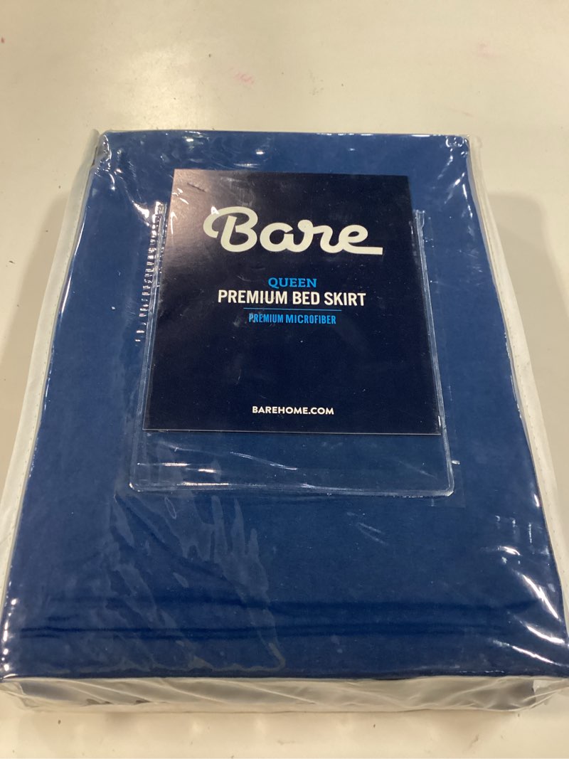 Condition photo showing New/Like New for bare home queen bed skirt - 15-inch tailored drop easy fit - bed skirt for beds - center & corner pleats (queen, dark blue) queen 05 - dark blue