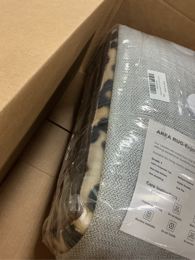 Condition photo showing Good Condition for dweike leopard print rug for living room, machine washable 4x6 cheetah area rugs for bedroom, non-slip low pile animal hide carpet with rubber backing for dining room kitchen home decor,white brown leopard-1 4' x 6' (rectangular)