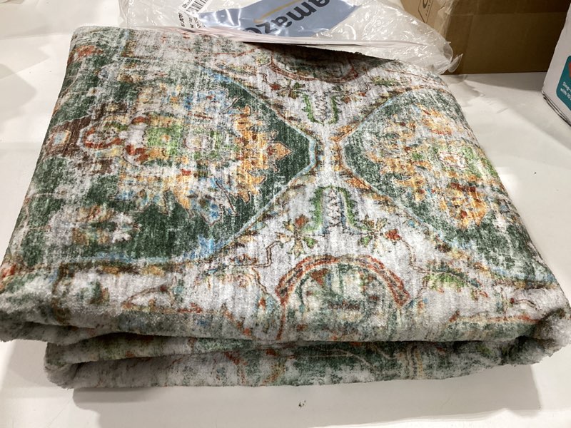 Condition photo showing Good Condition for madane washable runner rug - 2x6 rug runners for hallways 6 feet non slip vintage kitchen runner rug ultra-thin bathroom runner rugs carpet laundry room bedroom (2x6ft, green) green 2' x 6' (runner)