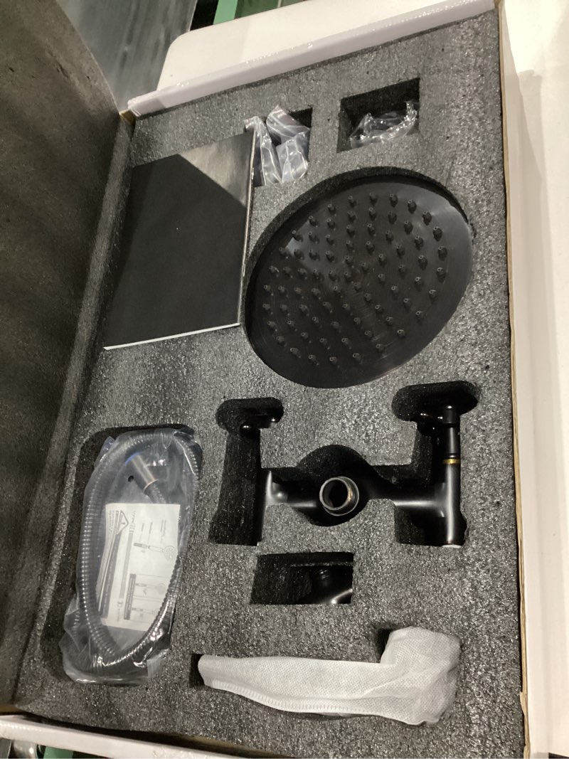 Condition photo showing Good Condition for Rain Shower System Oil Rubbed Bronze Outdoor Shower Faucet Set with 8 Inch Rainfall Shower Head Handheld Spray 2 Cross Handles Wall Mounted Bathroom Shower Fixtures Solid Brass Oil Rubbed Bronze Two Modes