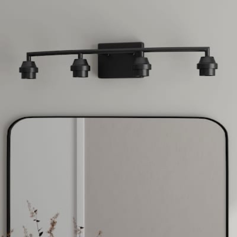 100+ bought last week style selections mix and match 26.75-in 4 light matte black transitional bathroom vanity light fitter item #2528590 | model #vbk120-4bk