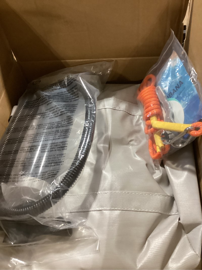 Condition photo showing Good Condition for round floating ring inflatable water hammock heavy duty river floats lake raft for adults tanning pool lounger float island platform pad mat for party water hammock (10' circle) mint green/white+grey