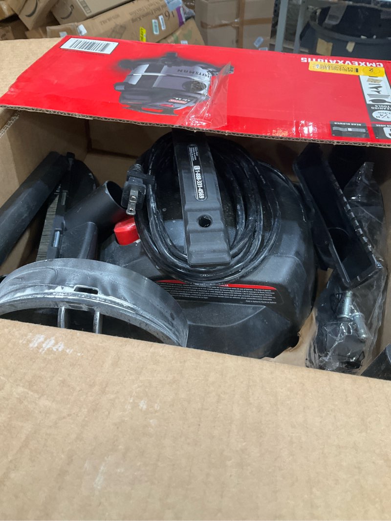 Condition photo showing As Is for craftsman 5-gallon 4-hp corded wet/dry shop vacuum with accessories included