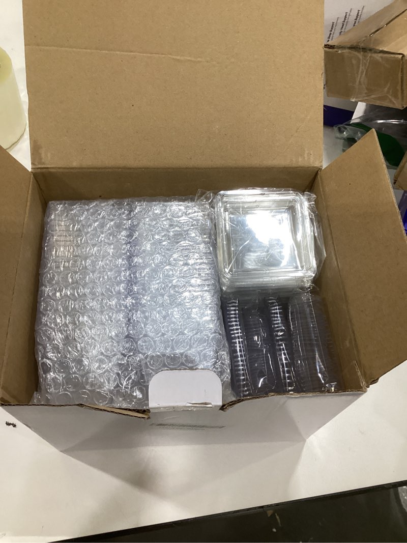 Condition photo showing Good Condition for 4 oz Mini Dessert Cups with Spoons and Lids, Clear Square Dessert Bowls Small Plastic Parfait Cups Appetizer Cups for Wedding Party