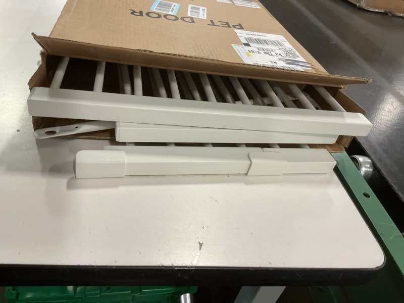 Condition photo showing Good Condition for Pet Isolation Door, Step-Over Metal Dog Door, Adjustable Expandable Small Door, Indoor Small Dog Pet Door for Stair Doorways, White