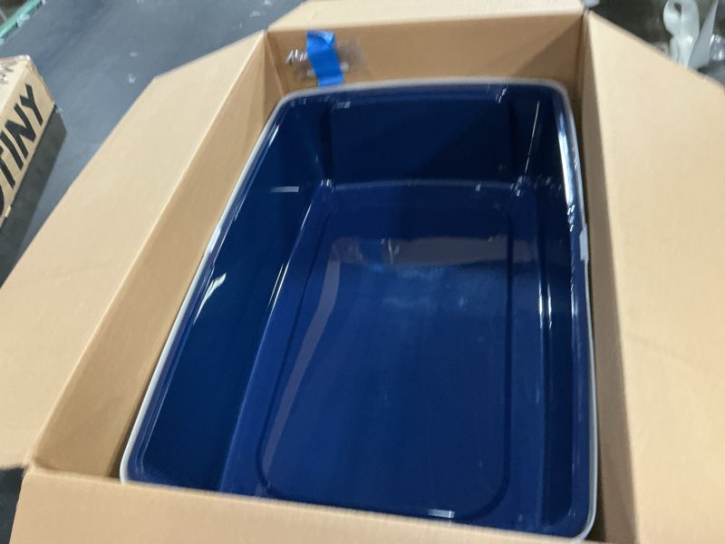 Condition photo showing Good Condition for IRIS USA XX-Large Side Entry Cat Litter Box, Open Top Extra Large Litter Box for Big Cats and Multi-Cat Households, High Sided Scatter Shield, Easy to Clean, 30" L x 20" W x 14" H, Navy XXL Side Entry Navy