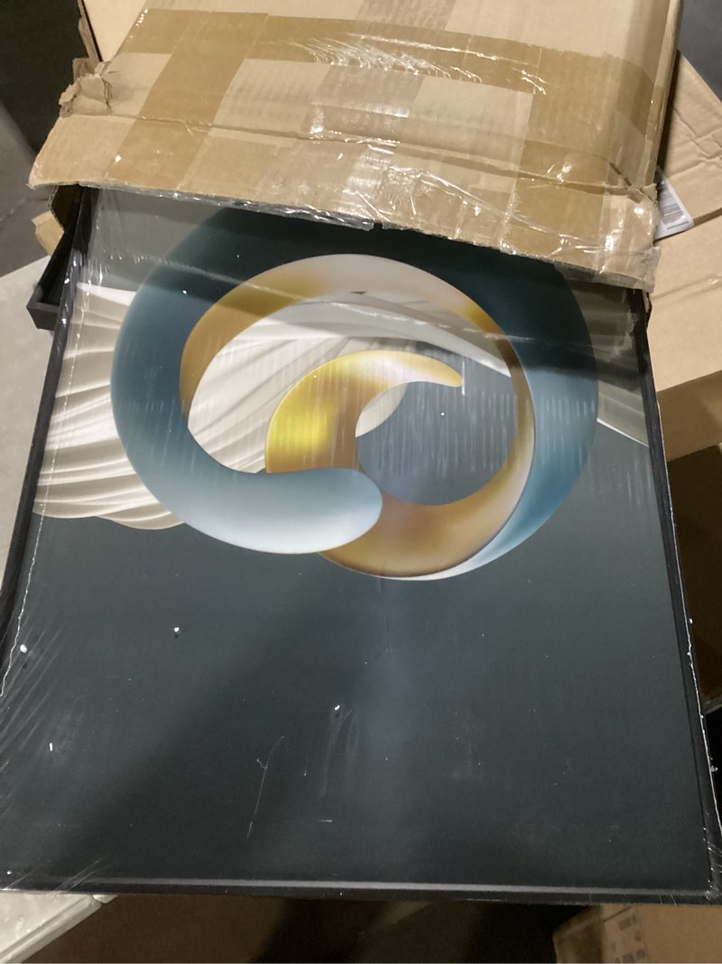 Condition photo showing Good Condition for mplong bright style framed wall art - abstract modern shape pattern in white, blue, yellow, grey - artfully matching living room, bedroom, office decor - 16"x 24"x 3 panels 16" x 24" x 3 pieces black