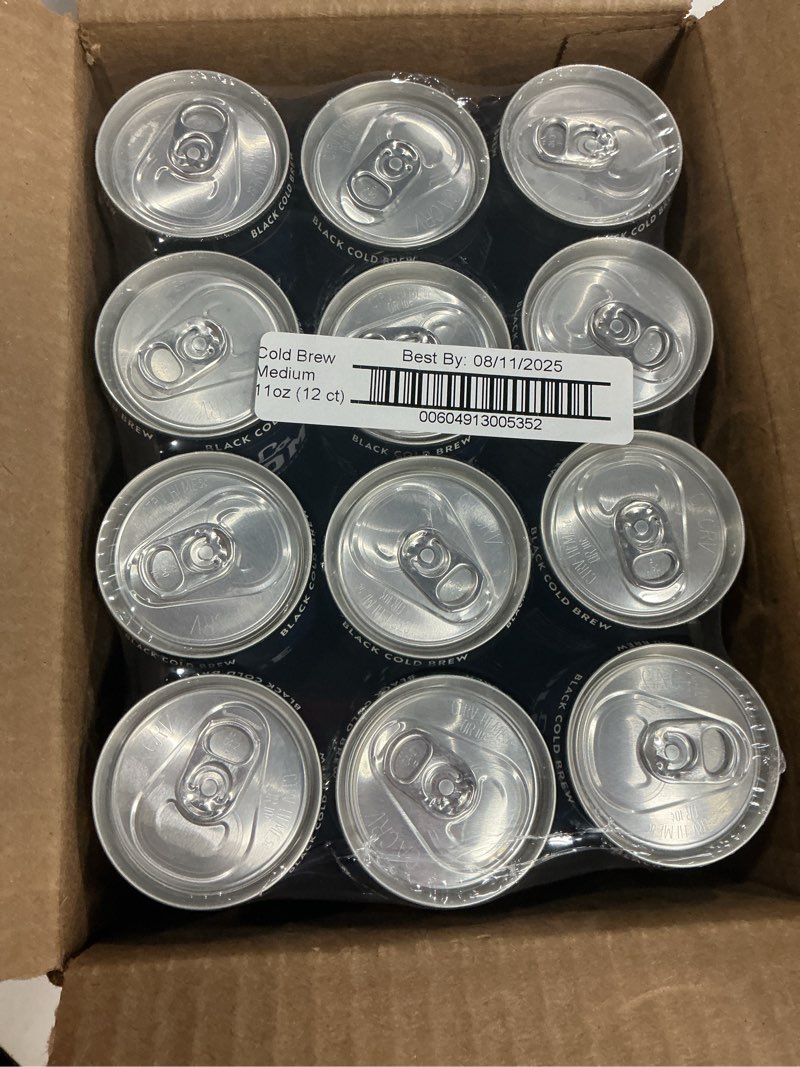 Condition photo showing Good Condition for ((b.b.y 08/11/25))la colombe coffee, cold brew black, unsweetened, 11 fl oz cans (pack of 12), coffeehouse quality, natural sweetness, specialty grade coffee beans, ready-to-drink on-the-go unsweetened 11 fl oz (pack of 12)