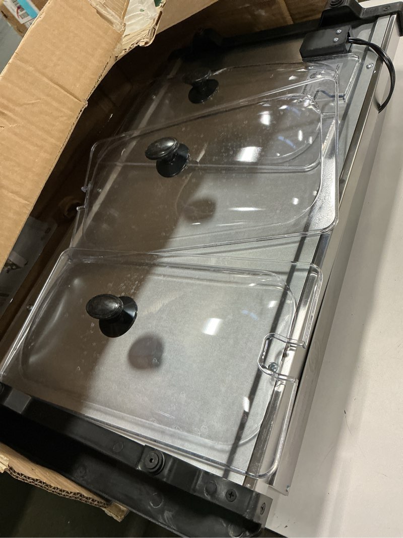 Condition photo showing As Is for Elite Gourmet EWM-6171 Triple 3 x 2.5 Qt. Trays, Buffet Server, Food Warmer Temperature Control, Cle