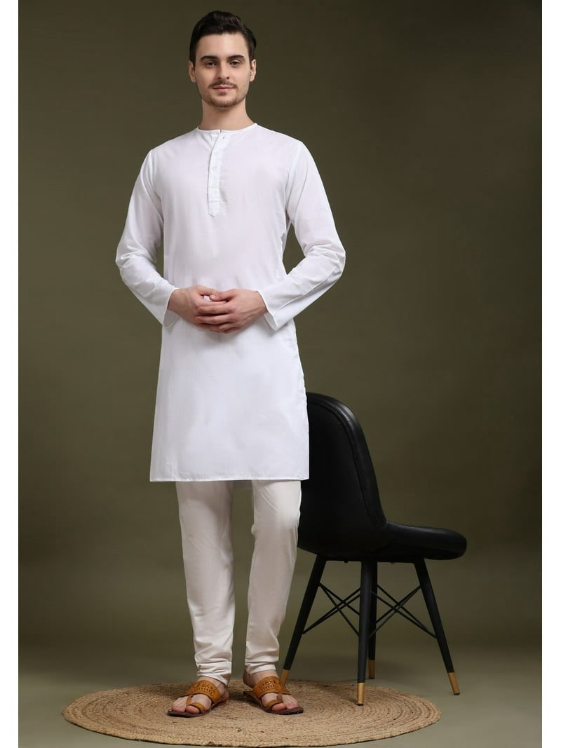 skavij men's cotton 2 piece set casual straight longline round neck shirt solid pant regular outfit (m ,white).