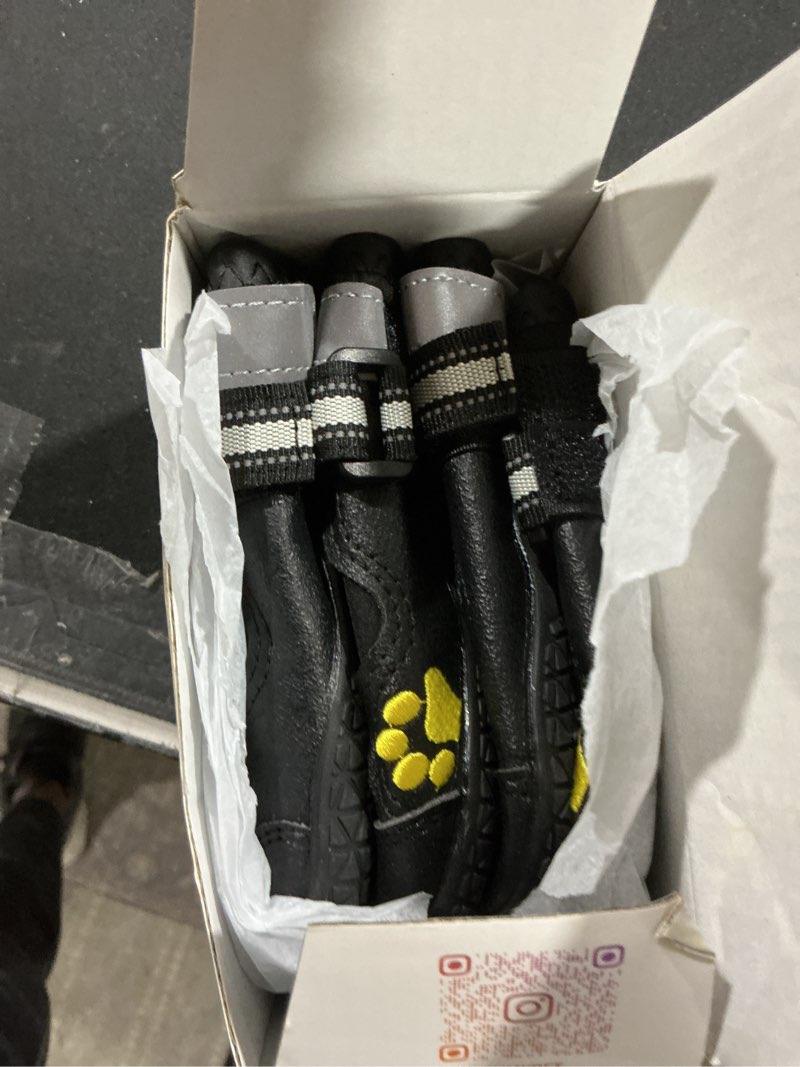 Condition photo showing New/Like New for QUMY Dog Shoes for Large Dogs, Medium Dog Boots & Paw Protectors for Winter Snowy Day, Summer Hot Pavement, Water-Resistant in Rainy Weather, Outdoor Walking, Indoor Hardfloors Skid-Resistant Sole Black Size 5: 2.4''x2.8''(W*L) (Pack of 4)