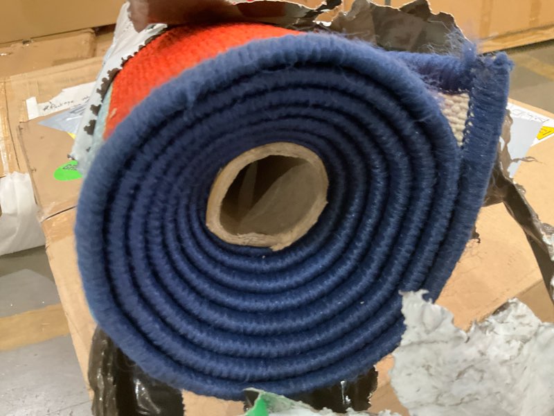 Condition photo showing As Is for eric carle elementary usa map kids machine washable area rug blue/red, 4'11"x6'6" 4'11" x 6'6" (rectangular)