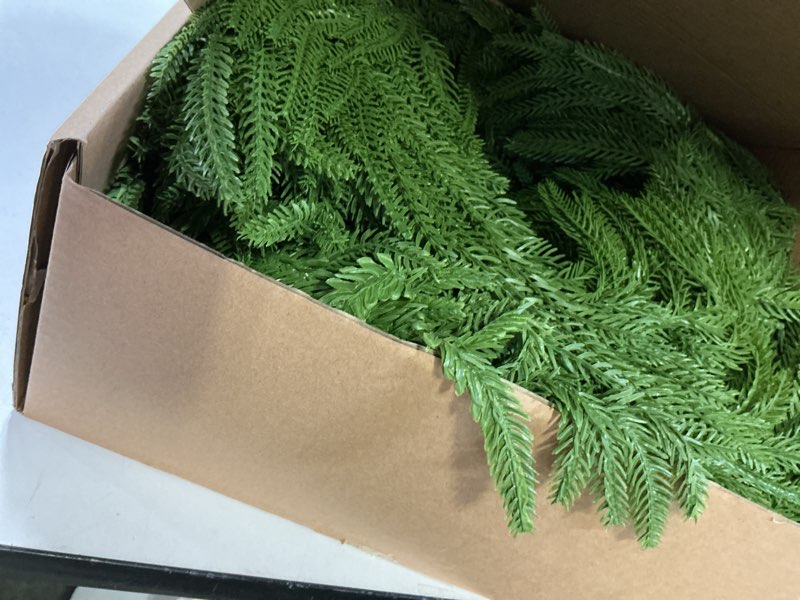 Condition photo showing Good Condition for 2 Pcs 6 Ft Artificial Norfolk Pine Garlands, Real Touch Christmas Pine Garland, Green Artificial Greenery Garland for Table, Mantle, Wall, Indoor, Outdoor Christmas Decorations