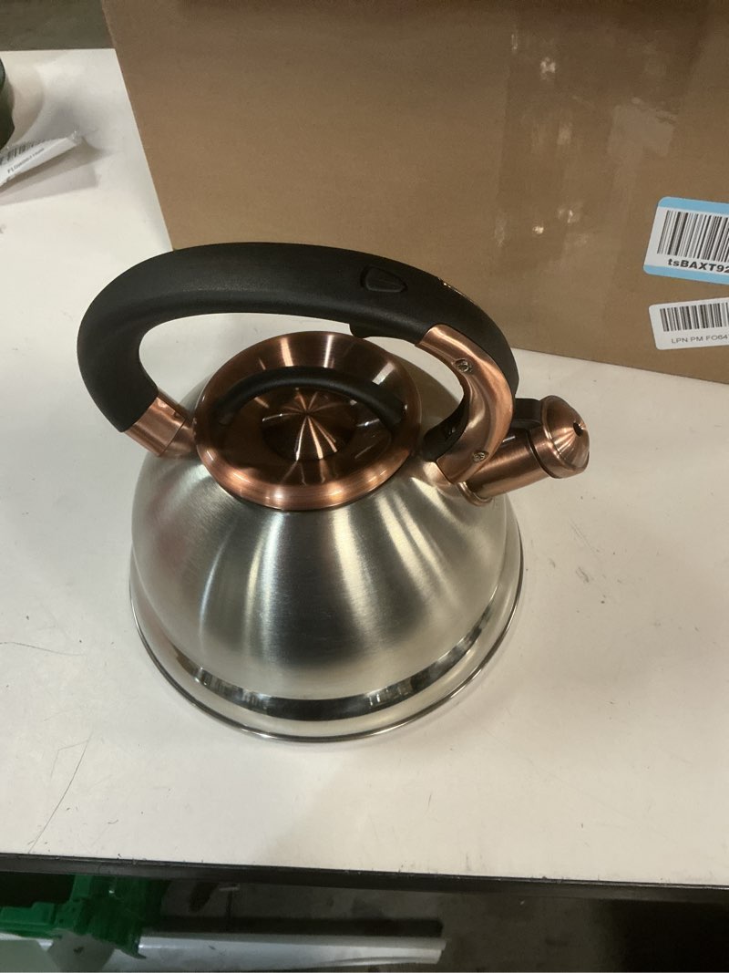 Condition photo showing Good Condition for mr. coffee flintshire 2.2 quart large whistling stainless steel tea kettle - brush stainless steel w/copper brushed stainless w/ copper 2.2 quarts