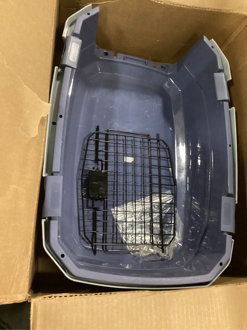 Condition photo showing Good Condition for amazon basics sturdy portable 2-door top-load hard-sided pet travel carrier with secure ventilation, handle, front & top entry for dogs, cats, 22.8"l x 15"w x 13"h, gray & blue gray & blue 22.8"l x 15.0"w x 13.0"h
