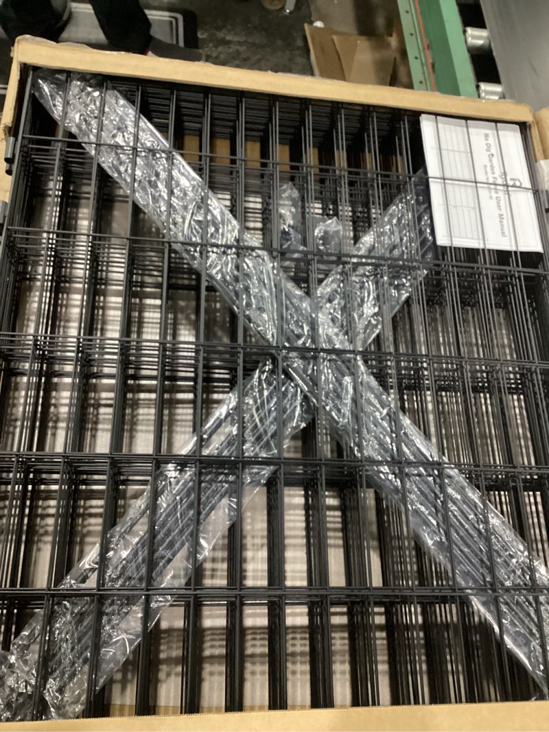 Condition photo showing Good Condition for [3-ply] no dig garden fence animal barrier with gate, 32 in (h) x 35.4 ft (l), 15 panels metal dog fence outdoor for yard, decorative temporary fence tall garden fencing for dogs outside 32" (h) 15 panels- 35.4ft (l) + 4 gate lock