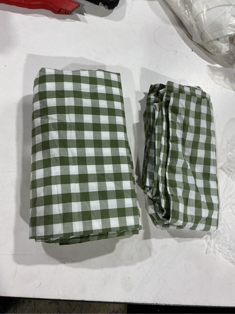 Condition photo showing As Is for organic crisp percale gingham sham set king green
