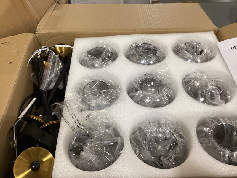 Condition photo showing New/Like New for 8-light sputnik chandelier with glass globe black and gold dinning light fixture modern mid century ceiling light for lliving room master bedroom kitchen 8 fixture