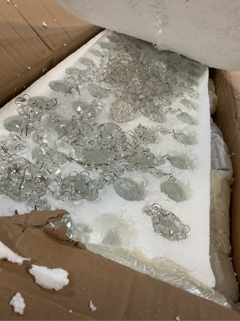 Condition photo showing Good Condition for rectangular chandeliers for dining room, modern rain drop chandeliers, hanging pendant crystal chandelier light for kitchen island, beautiful ceiling light fixture for cafes office of crystop 11-silver l31.5" x w9.8" x h8.9"